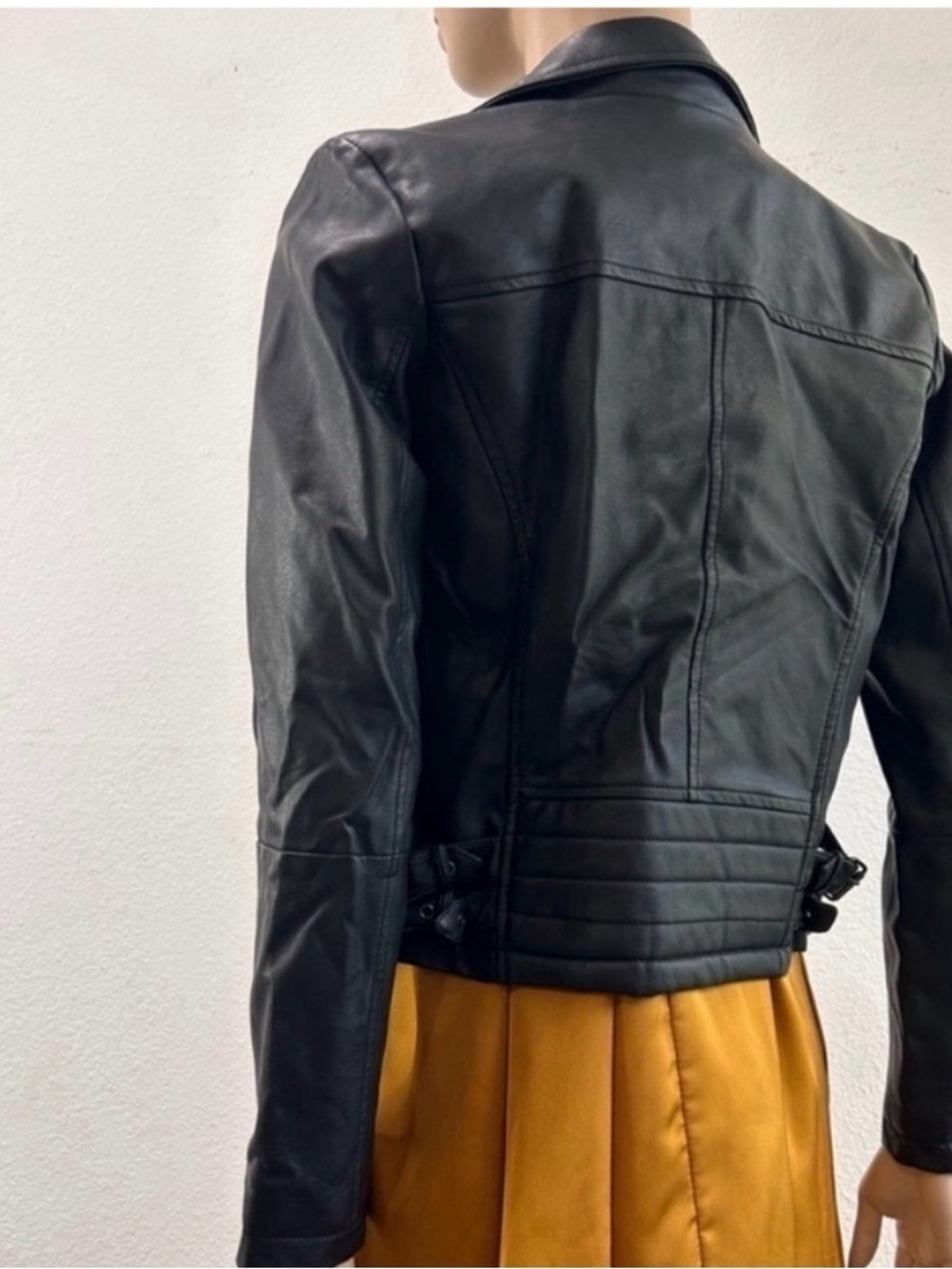 Coffee shop Black Faux Leather Moto Jacket - Sleek Zip Detail - Picture 5 of 16